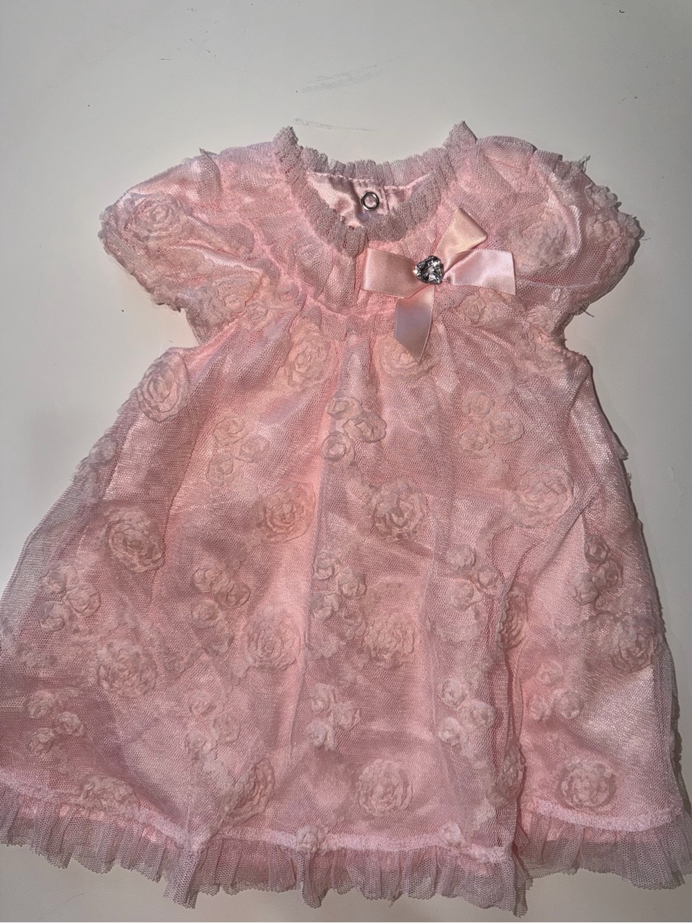 Baby Girls Pink Lace Floral Party Dress with Bow